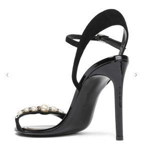 Lanvin Black Pearl Embellished Suede High Heel Sandals